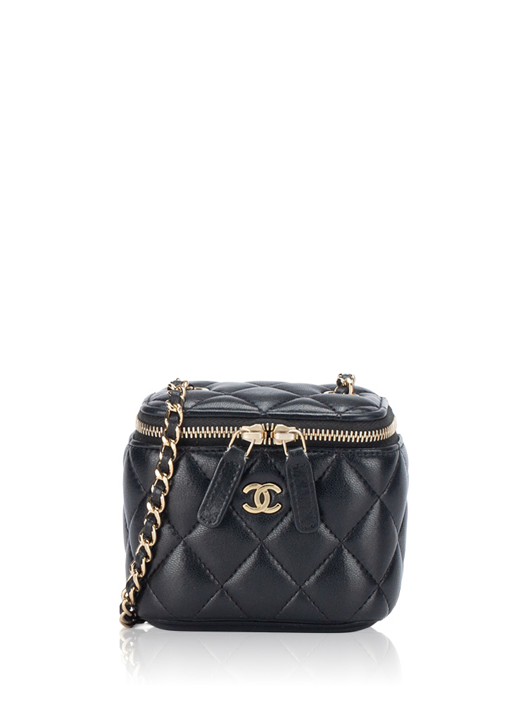 Lambskin Mini Vanity Case With Chain Black