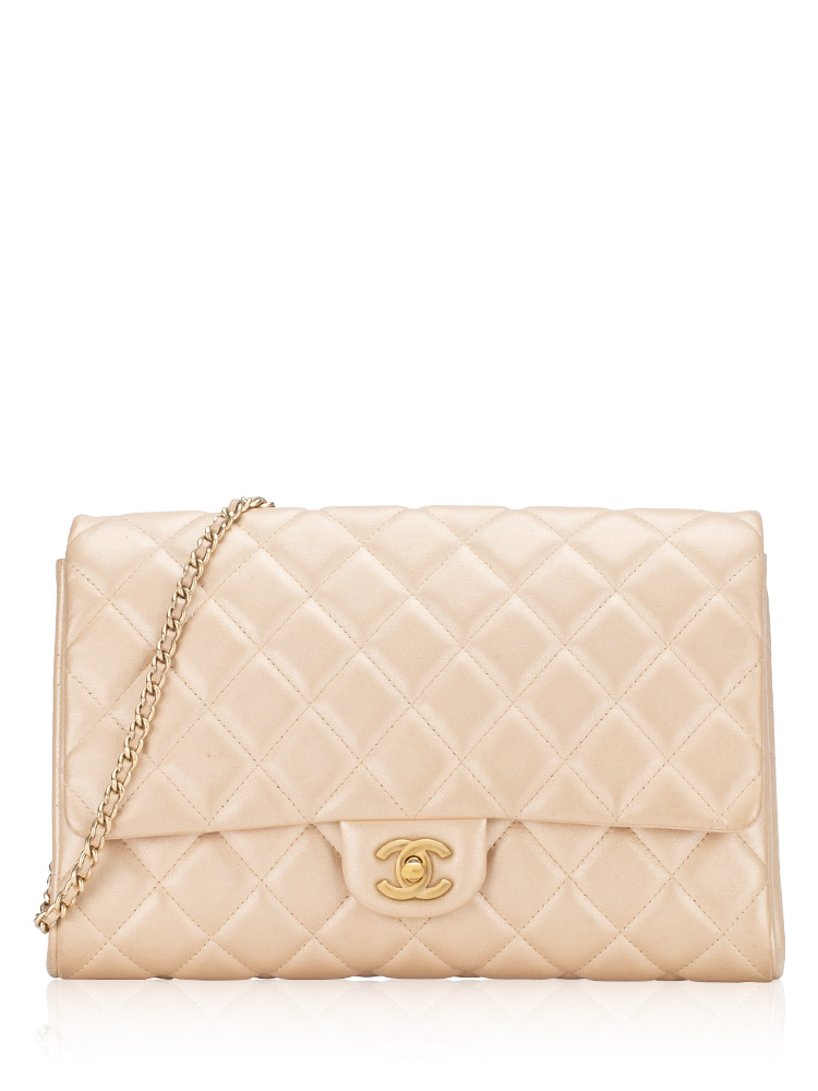 Lambskin Clutch with Chain Champagne