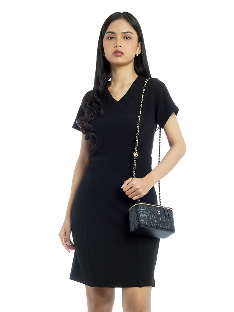 Lambskin Camellia Small Vanity Case With Chain Black