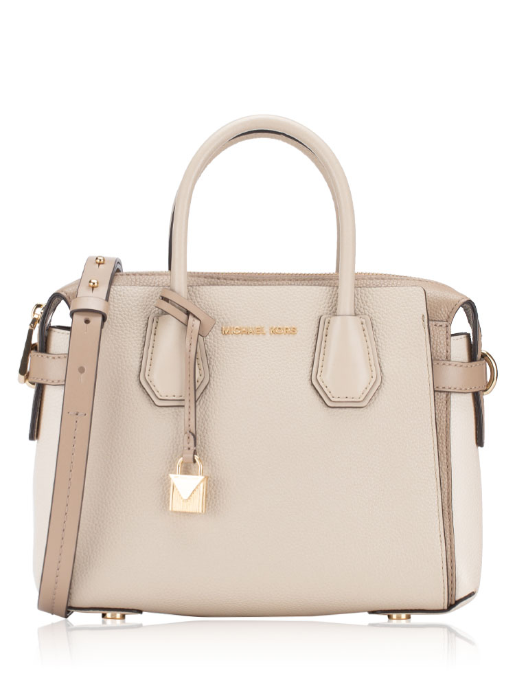 Mercer Colorblock Belted Small Satchel Beige White
