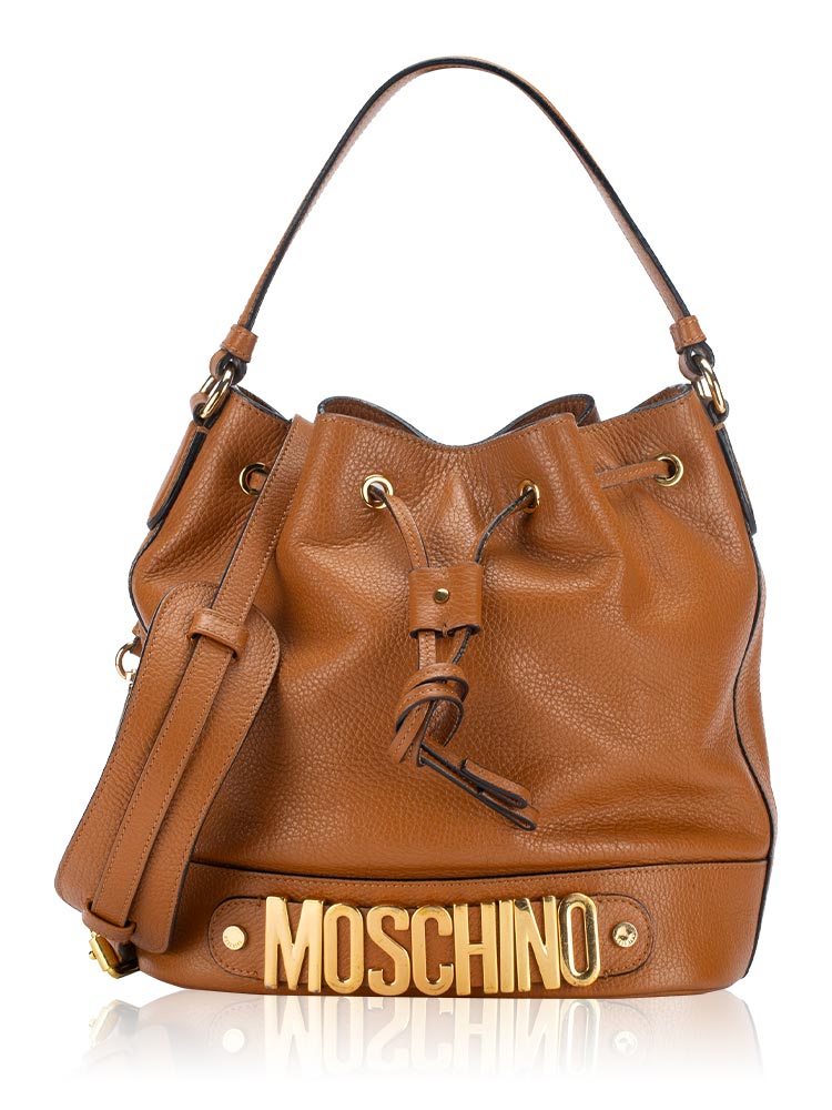 Drawstring Leather Bucket Bag Brown