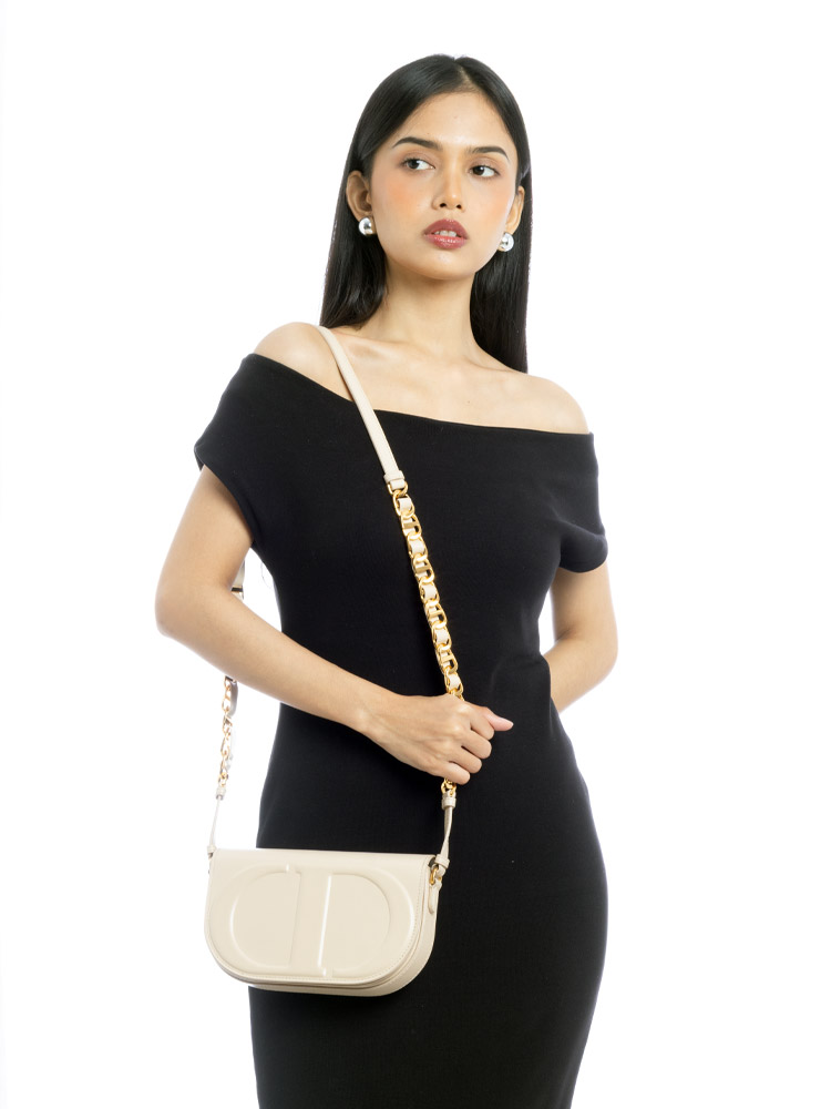 Calfskin CD Signature Crossbody Caramel Beige