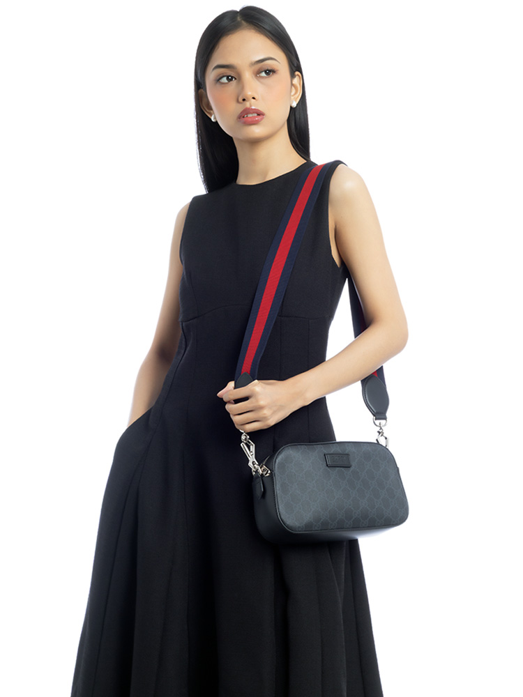 GG Supreme Web Small Camera Bag Black Grey