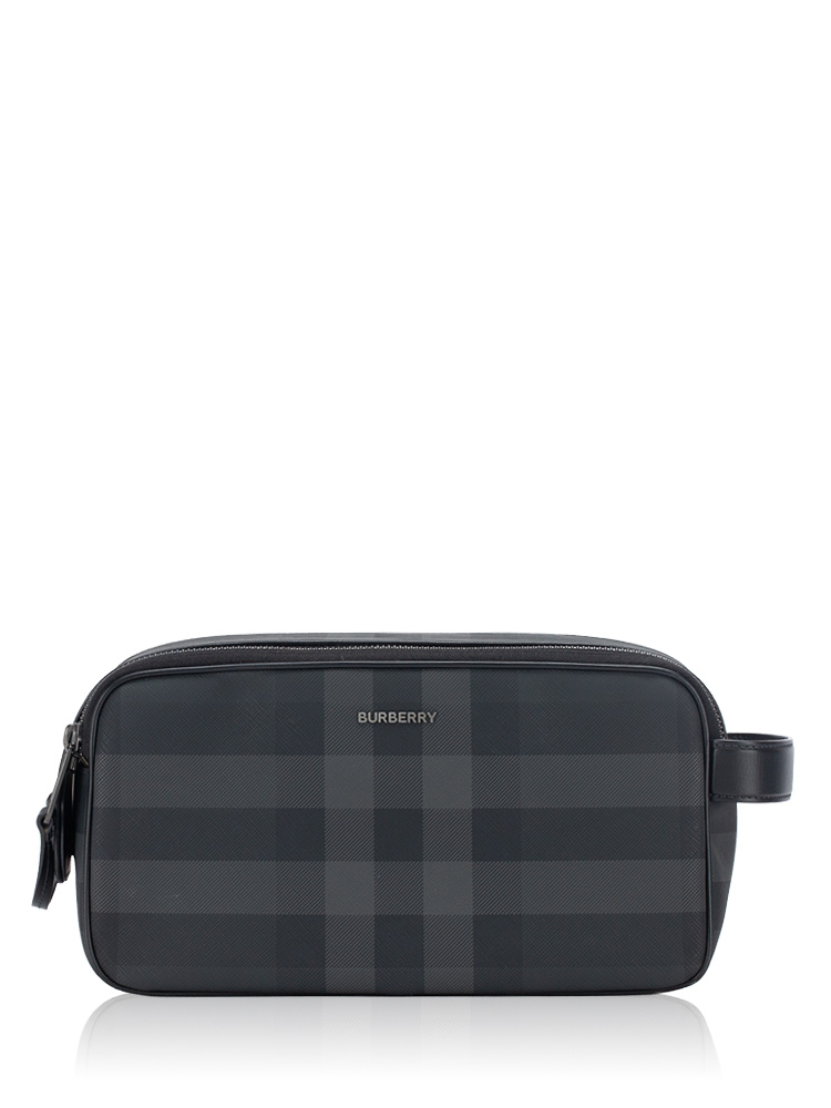 Check Double Zip Travel Pouch Charcoal