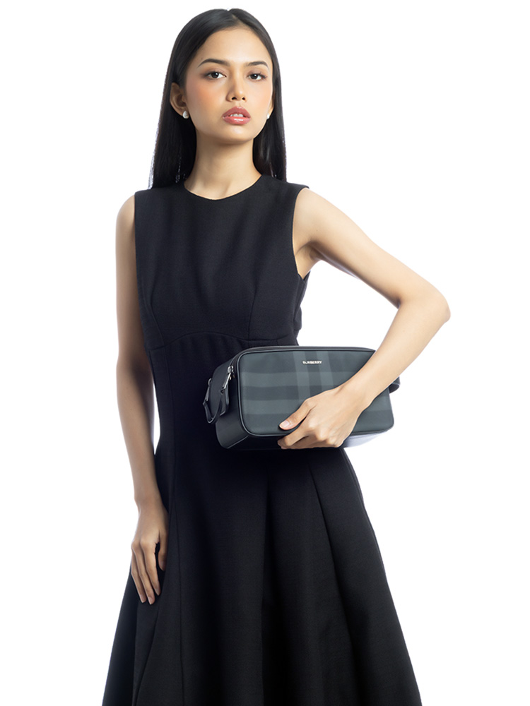 Check Double Zip Travel Pouch Charcoal