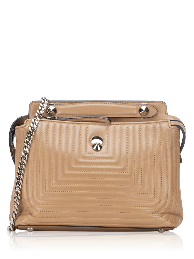 Shiny Nappa DotCom Small Chain Shoulder Bag Beige