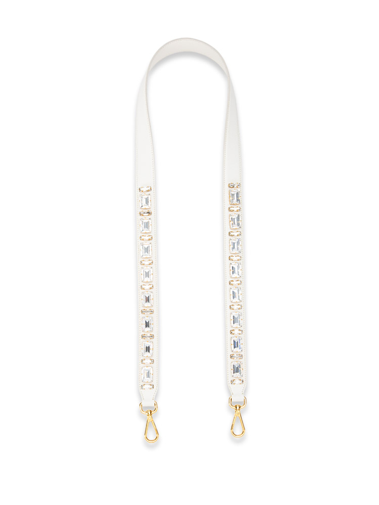 Saffiano Crystal Shoulder Strap White