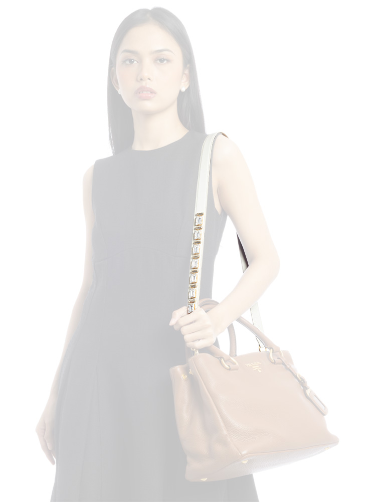 Saffiano Crystal Shoulder Strap White