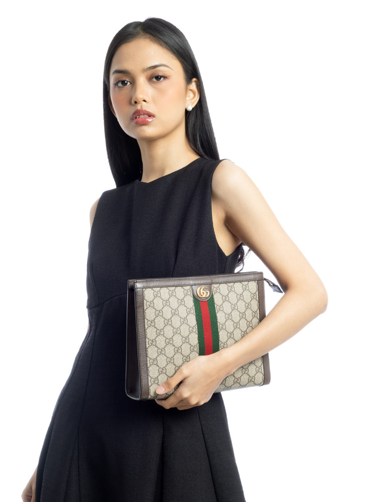GG Supreme Web Ophidia Pouch Beige Ebony
