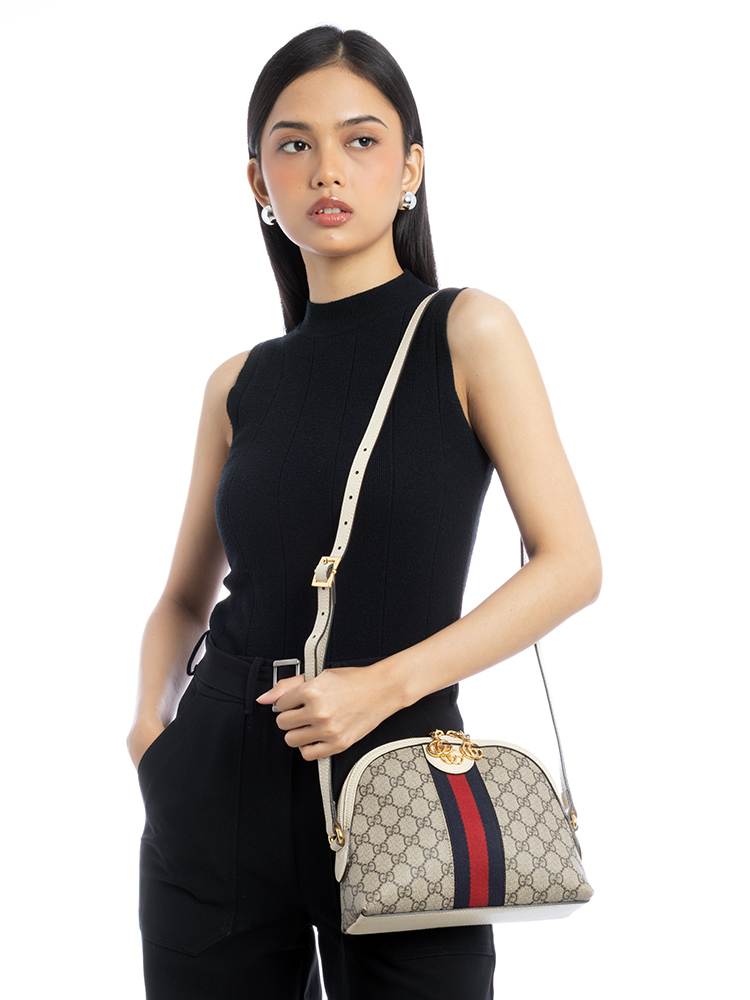 GG Supreme Web Ophidia Dome Shoulder Bag White
