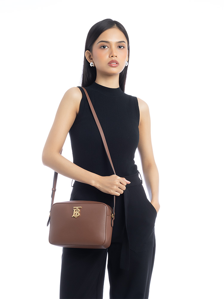 Grained Calfskin TB Large Camera Bag Tan
