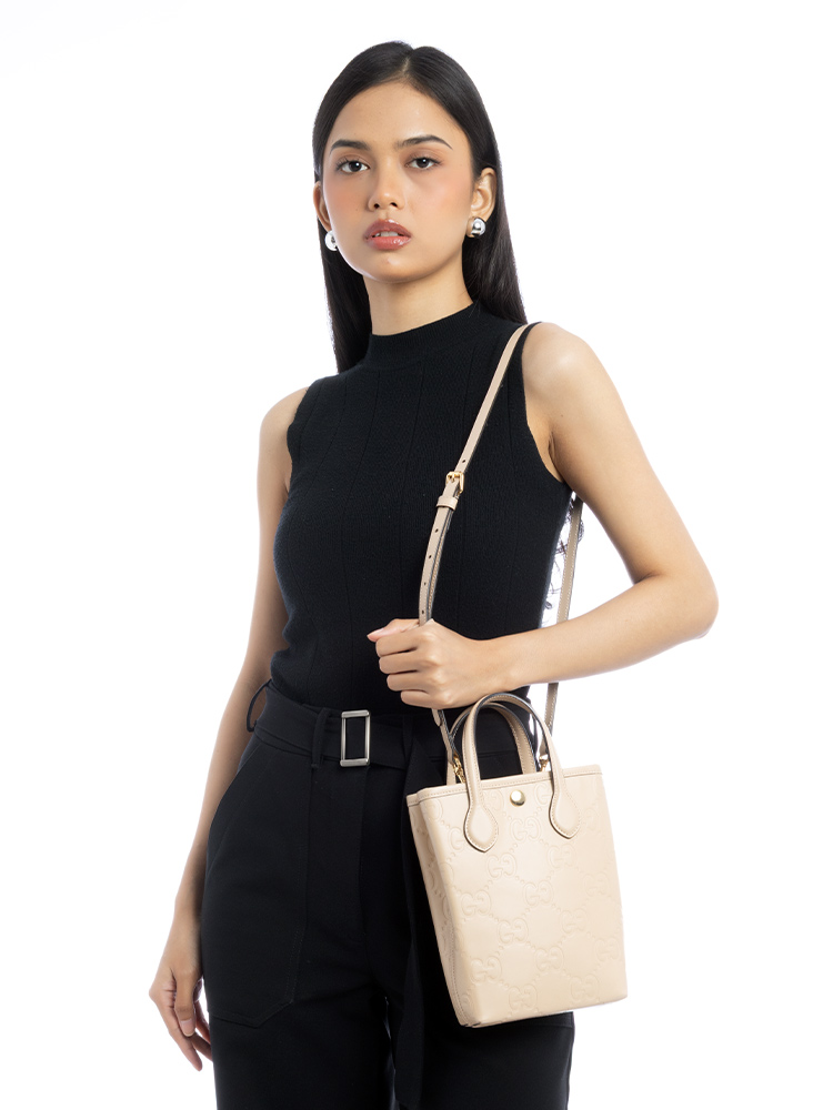 Jumbo GG Debossed Vertical Super Mini Satchel Neutrals