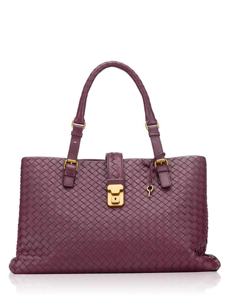 Nappa Intrecciato Roma Medium Shoulder Bag Plum