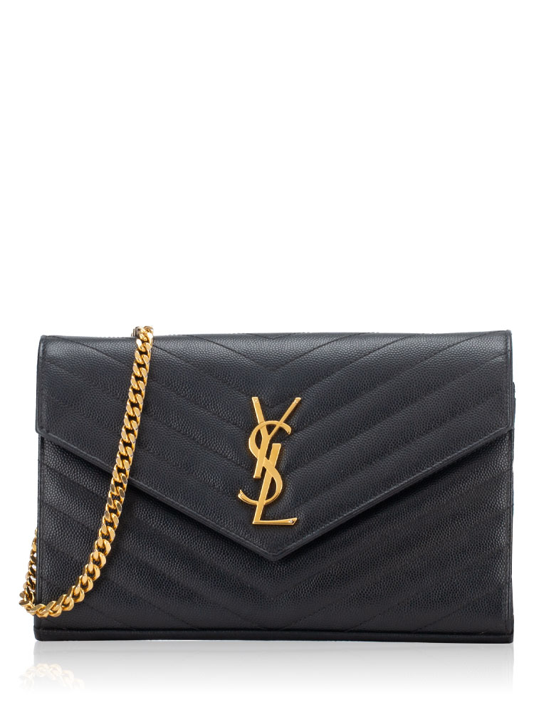 Grain De Poudre Matelasse Monogram 22cm Chain Wallet Black