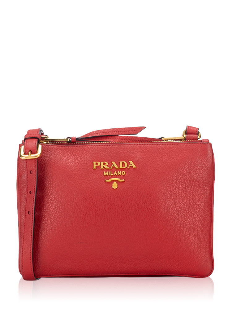 1BH046 Vitello Phenix Double Zip Crossbody Rosso