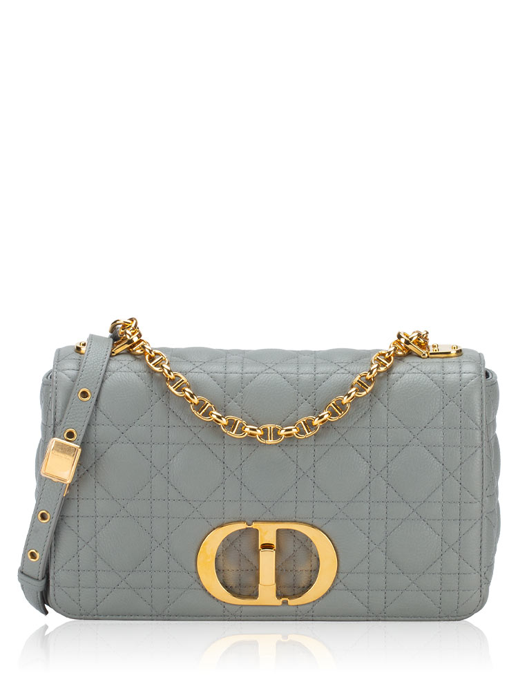 Calfskin Cannage Caro Medium Shoulder Bag Grey