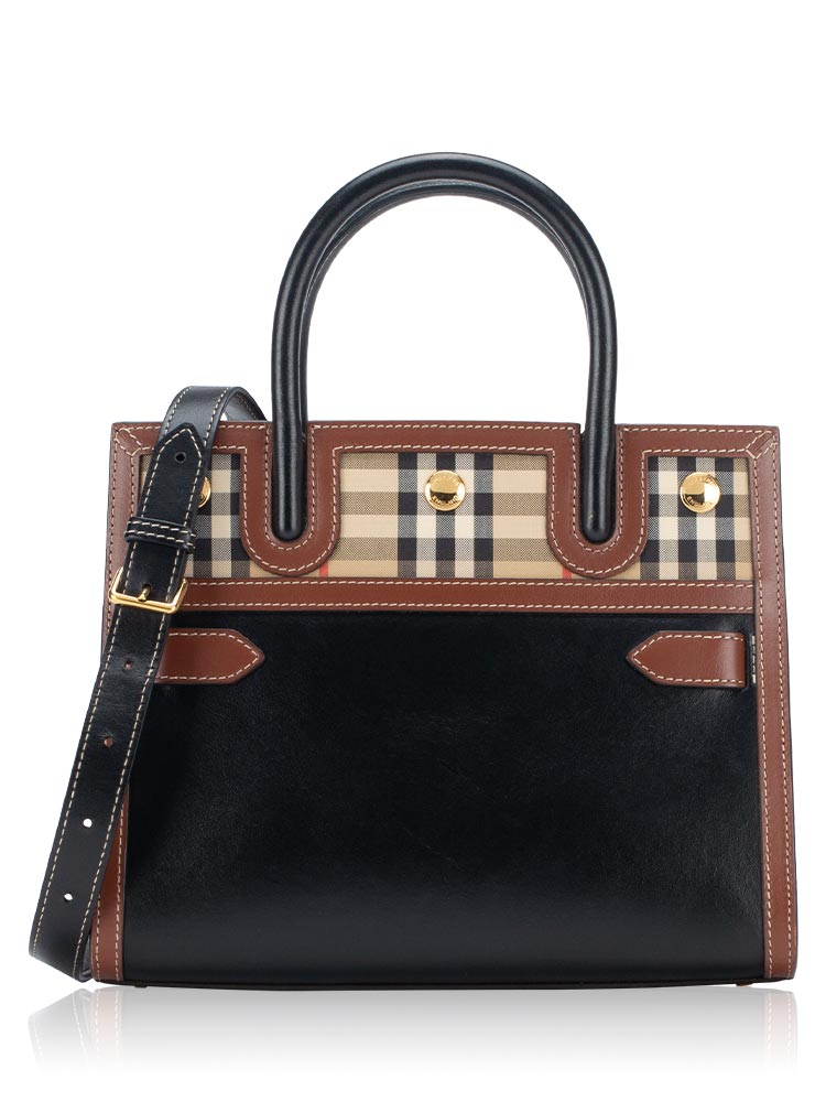 Calfskin Vintage Check Title Mini Bag Black