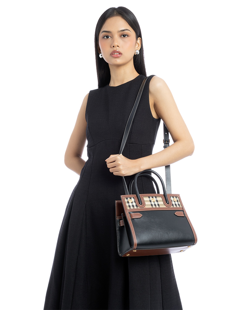 Calfskin Vintage Check Title Mini Bag Black