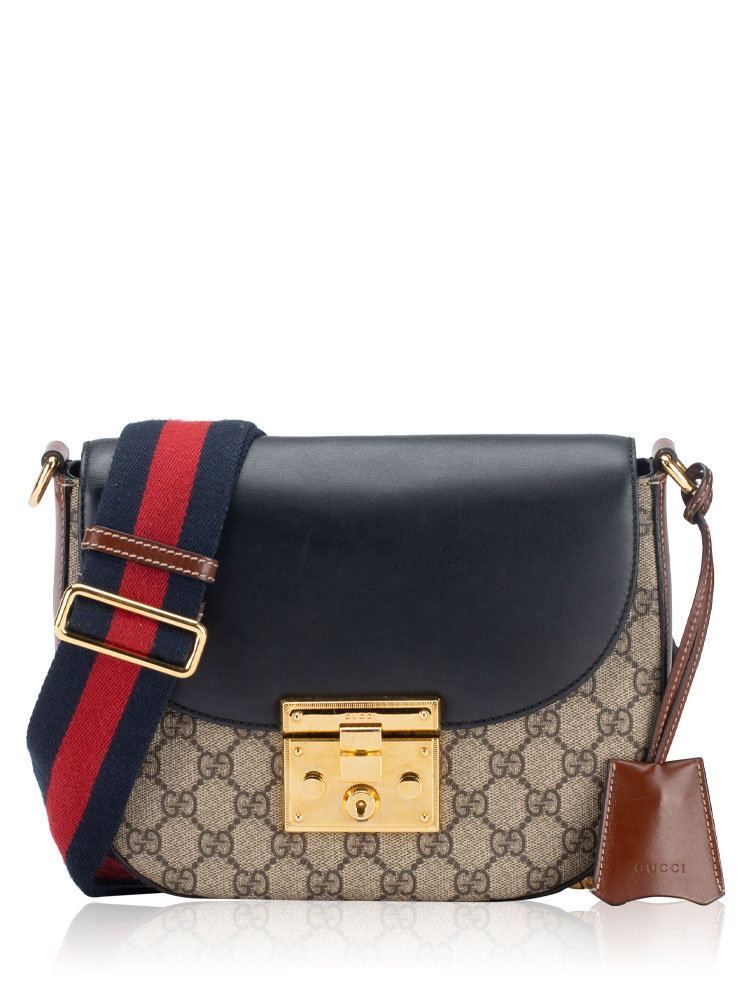 GG Supreme Web Padlock Medium Saddle Bag Black