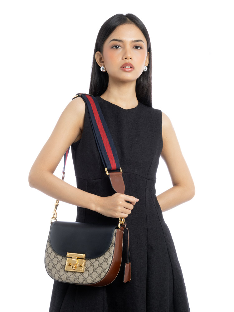 GG Supreme Web Padlock Medium Saddle Bag Black