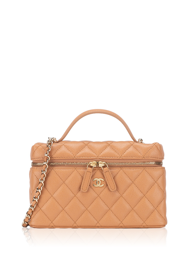 Caviar Top Handle Classic Vanity With Chain Brown