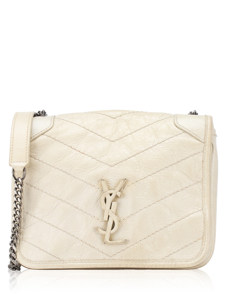 Crinkled Calfskin Matelasse Monogram Niki Chain Wallet White