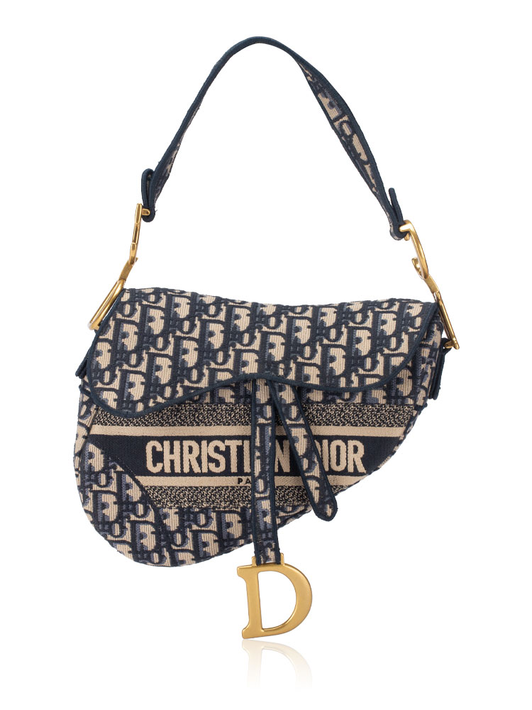 Oblique Embroidered Saddle Bag Blue