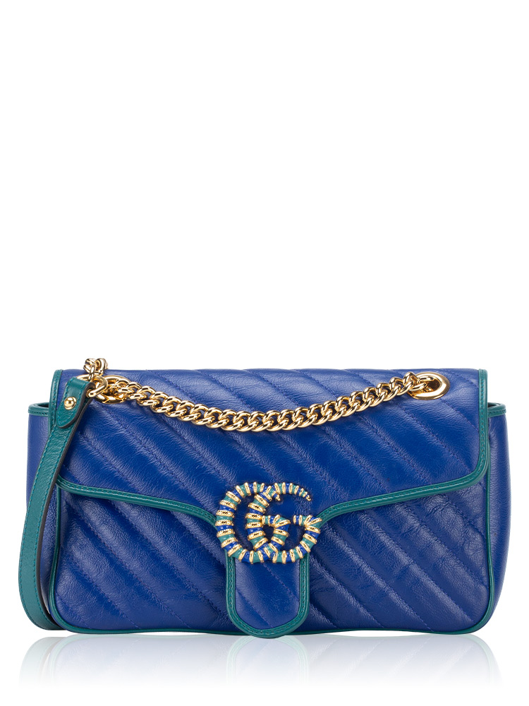 Calfskin Matelasse GG Marmont Torchon Small Shoulder Bag Imperial Blue