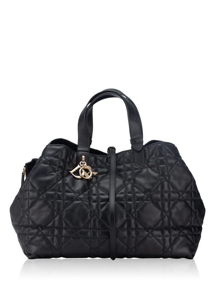 Calfskin Macrocannage Toujours Large Tote Black