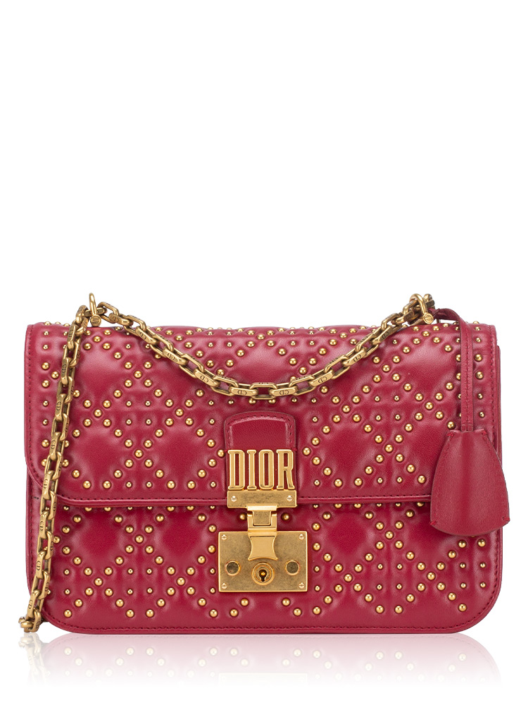 Lambskin Studded Dioraddict Medium Flap Bag Red
