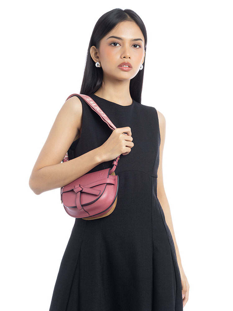 Calfskin Jacquard Mini Gate Dual Bag Plumrose