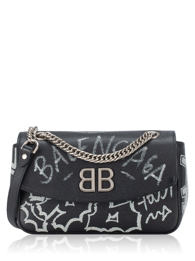 Calfskin Graffiti BB Chain Shoulder Bag Black White