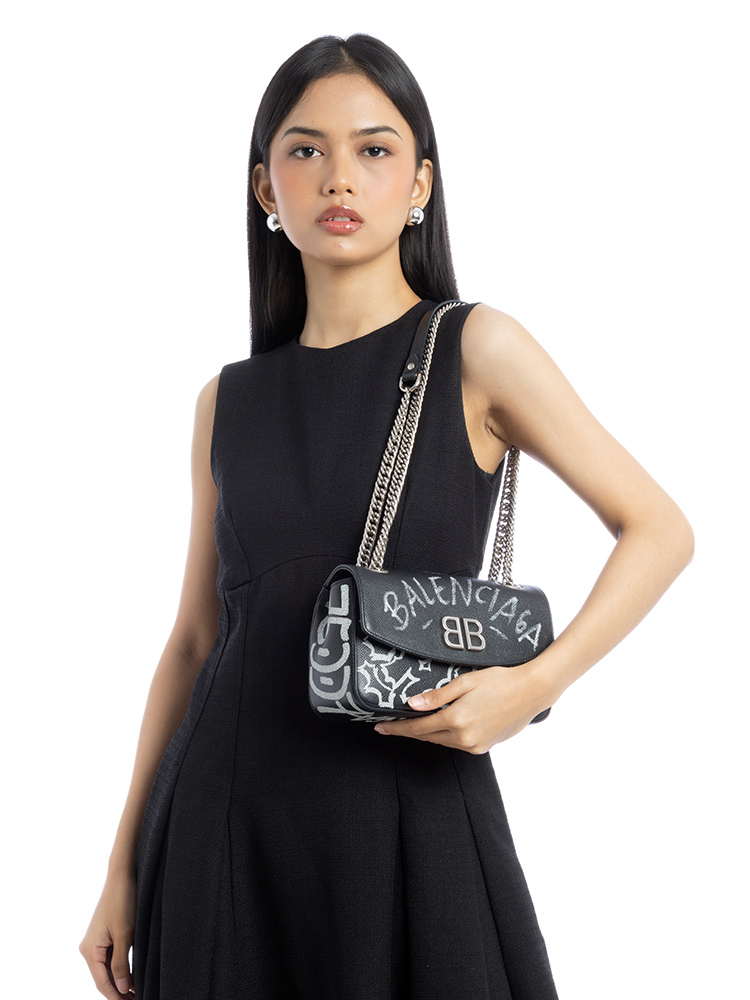Calfskin Graffiti BB Chain Shoulder Bag Black White