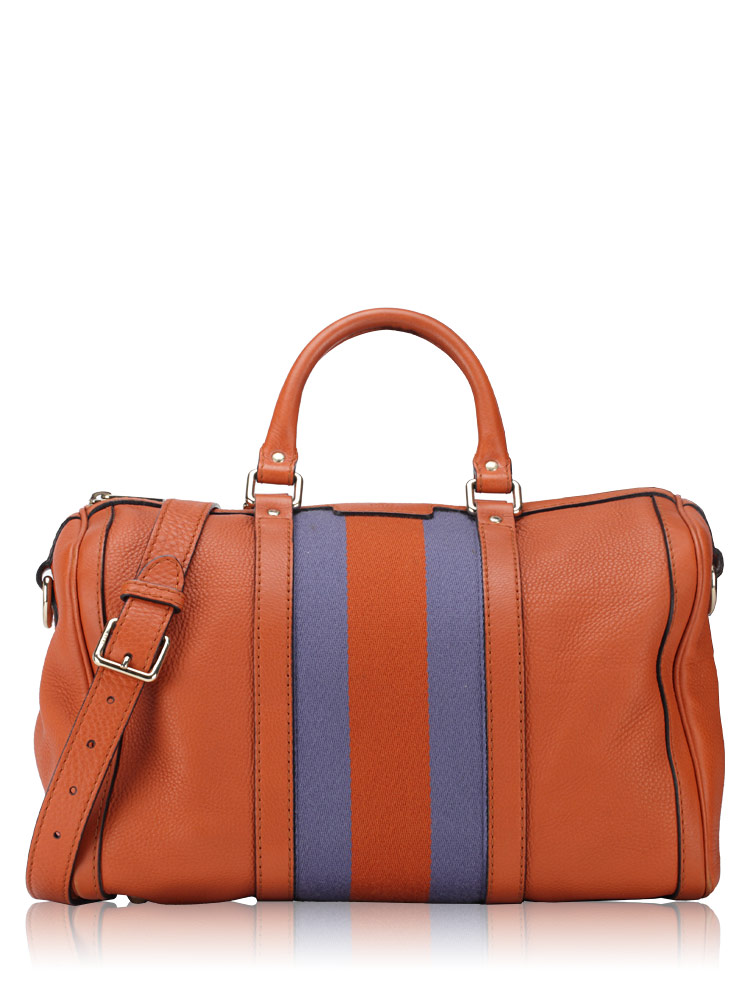 Calfskin Vintage Web Medium Boston Bag with Strap Orange