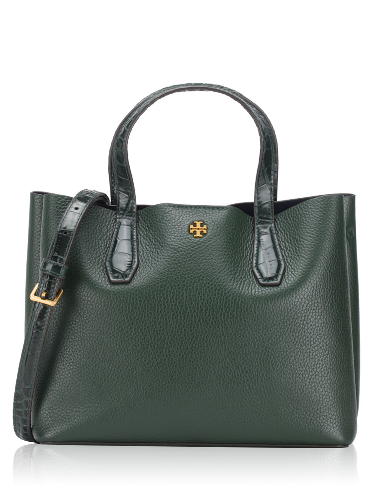 Blake Embossed Small Tote Jitney Green Tory Navy