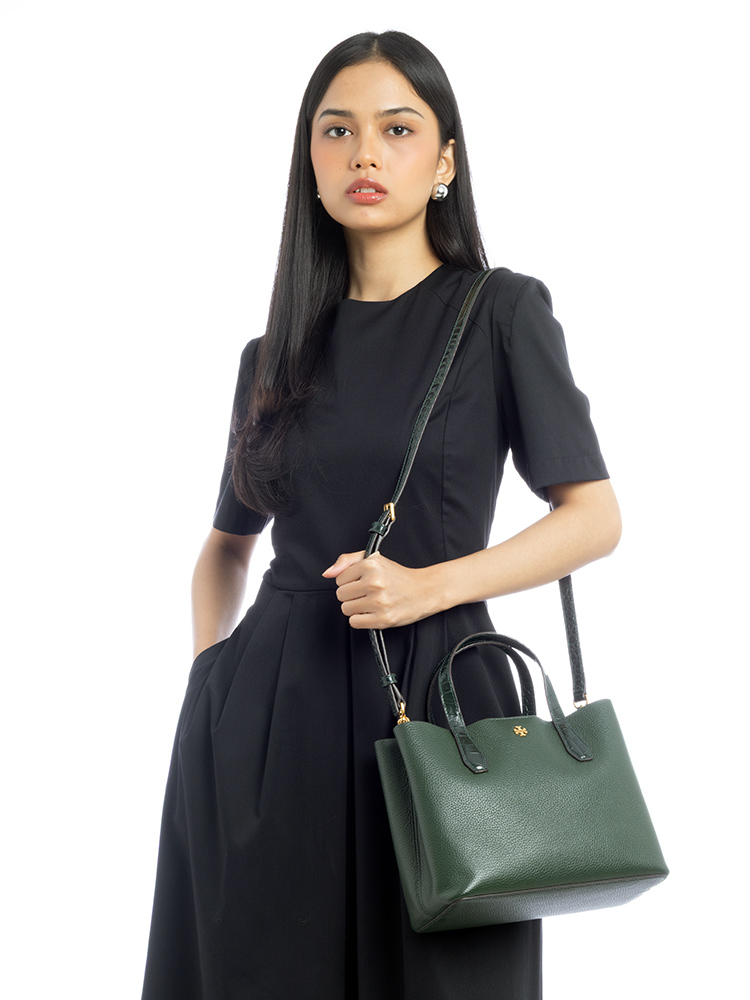 Blake Embossed Small Tote Jitney Green Tory Navy