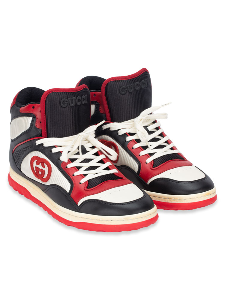 GG Embroidered Mesh MAC80 High-Top Sneakers Black Red Sz 10