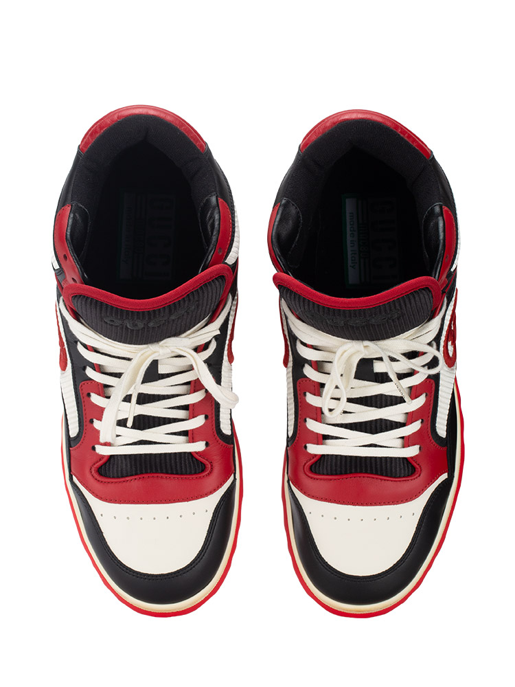 GG Embroidered Mesh MAC80 High-Top Sneakers Black Red Sz 10