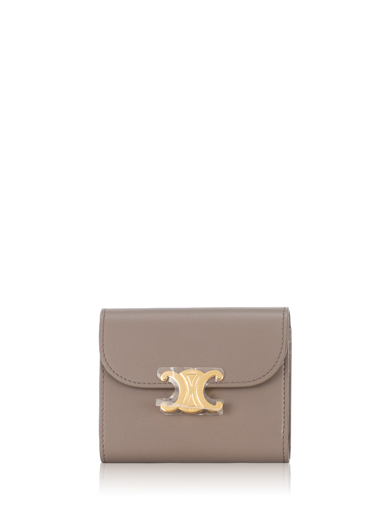 Shiny Calfskin Triomphe Small Wallet Pebble