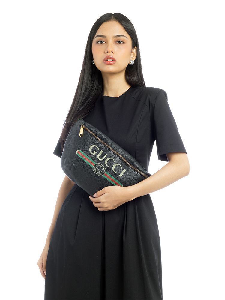 Grained Calfskin Logo Belt Bag Black