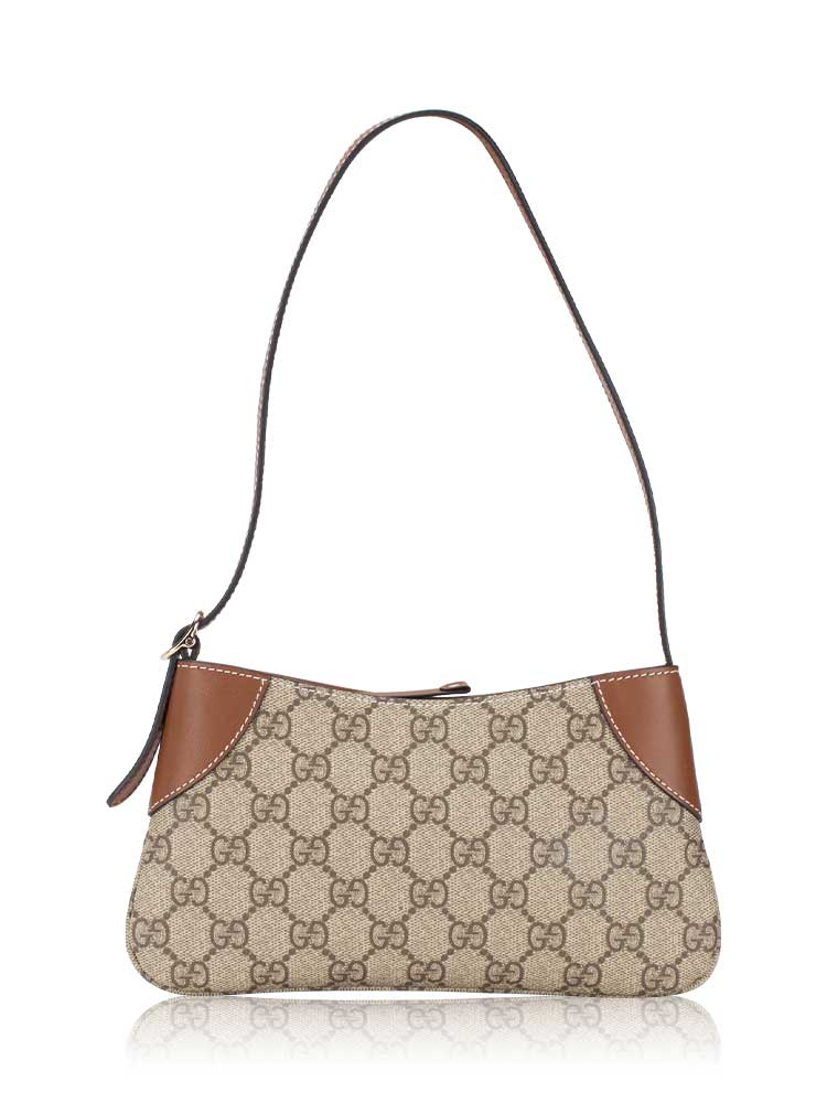 GG Canvas Calfskin Emblem Small Shoulder Bag Beige Ebony