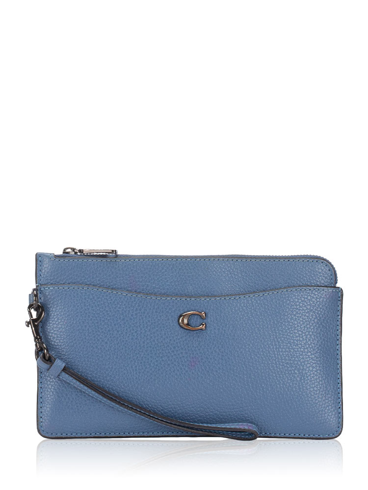 C8434 Pebble Leather L Zip Wristlet Stone Blue