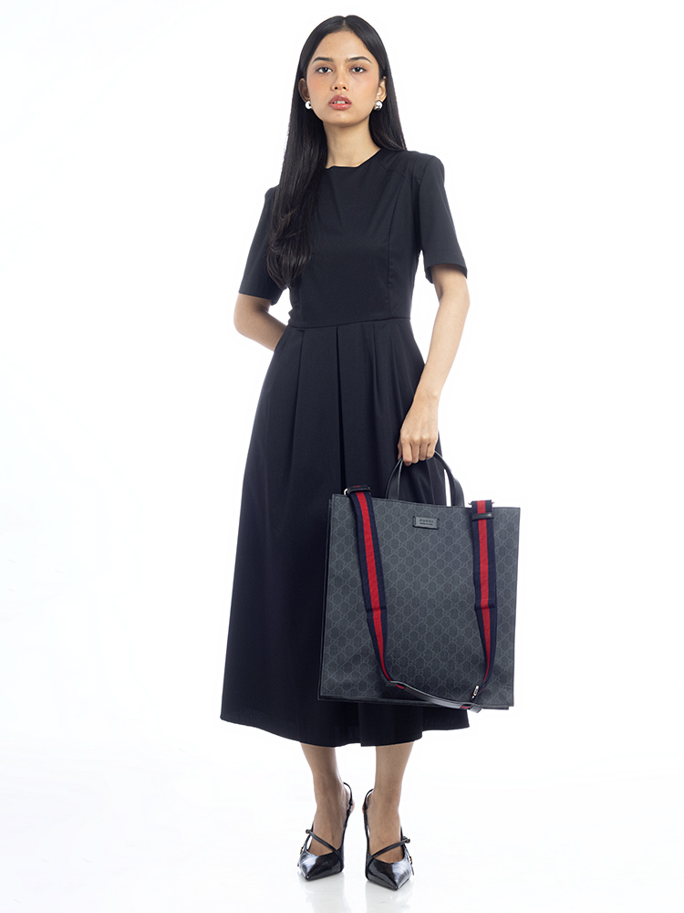 Soft GG Supreme Web Calfskin Vertical Tote Black