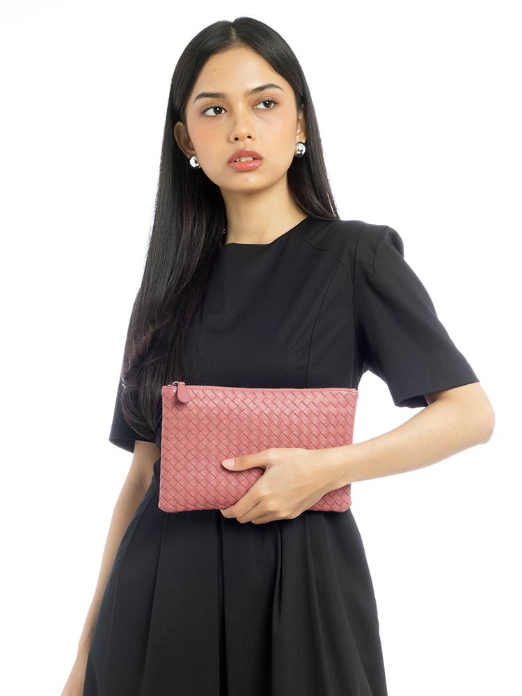 Nappa Intrecciato Zip Bill Pouch Deco Rose
