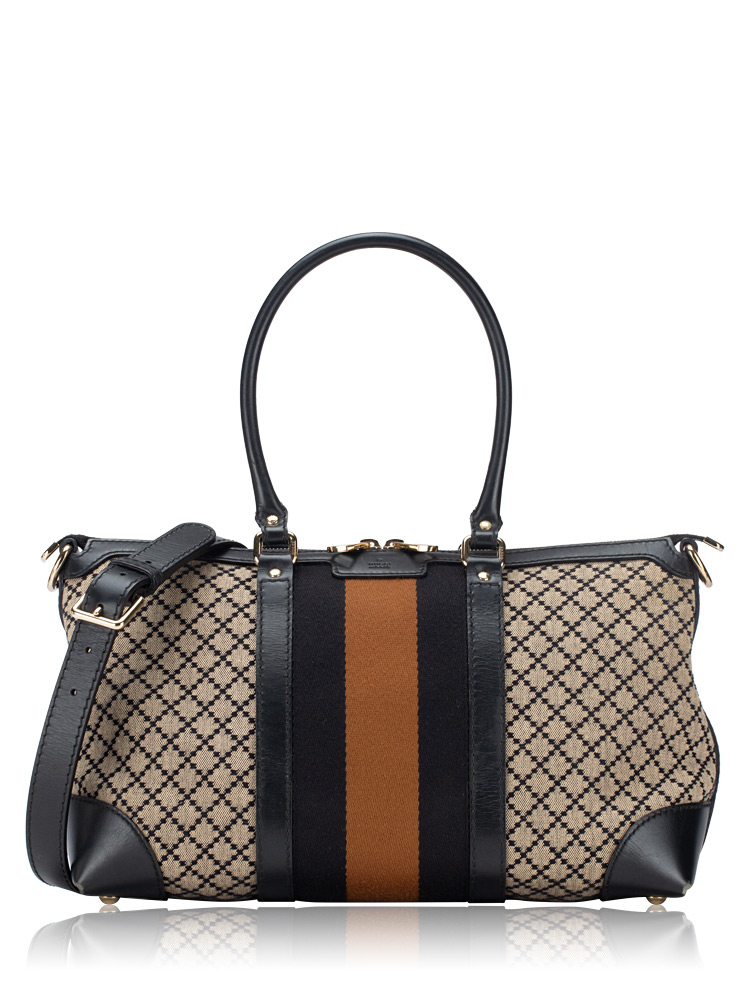 Canvas Diamante Web Medium Top Handle Tote Black
