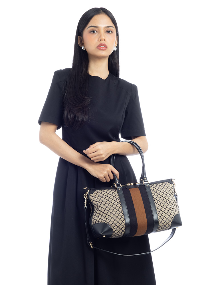Canvas Diamante Web Medium Top Handle Tote Black