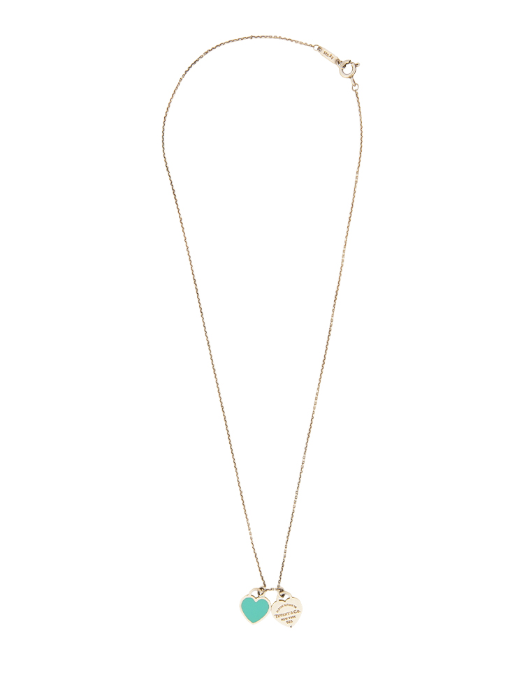 Sterling Silver Return to Tiffany Double Heart Tag Necklace Silver Blue