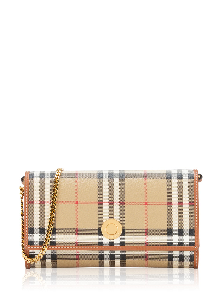 Calfskin Vintage Check Hannah Chain Wallet Briar Brown