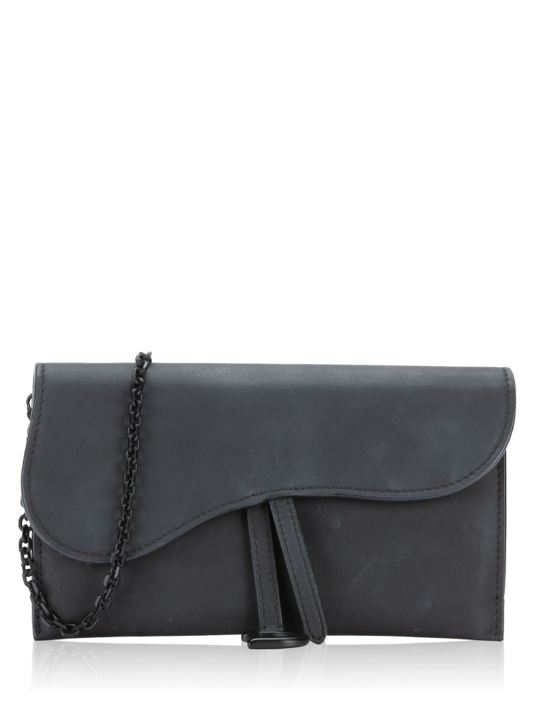 Ultra Matte Calfskin Saddle Long Chain Wallet Black