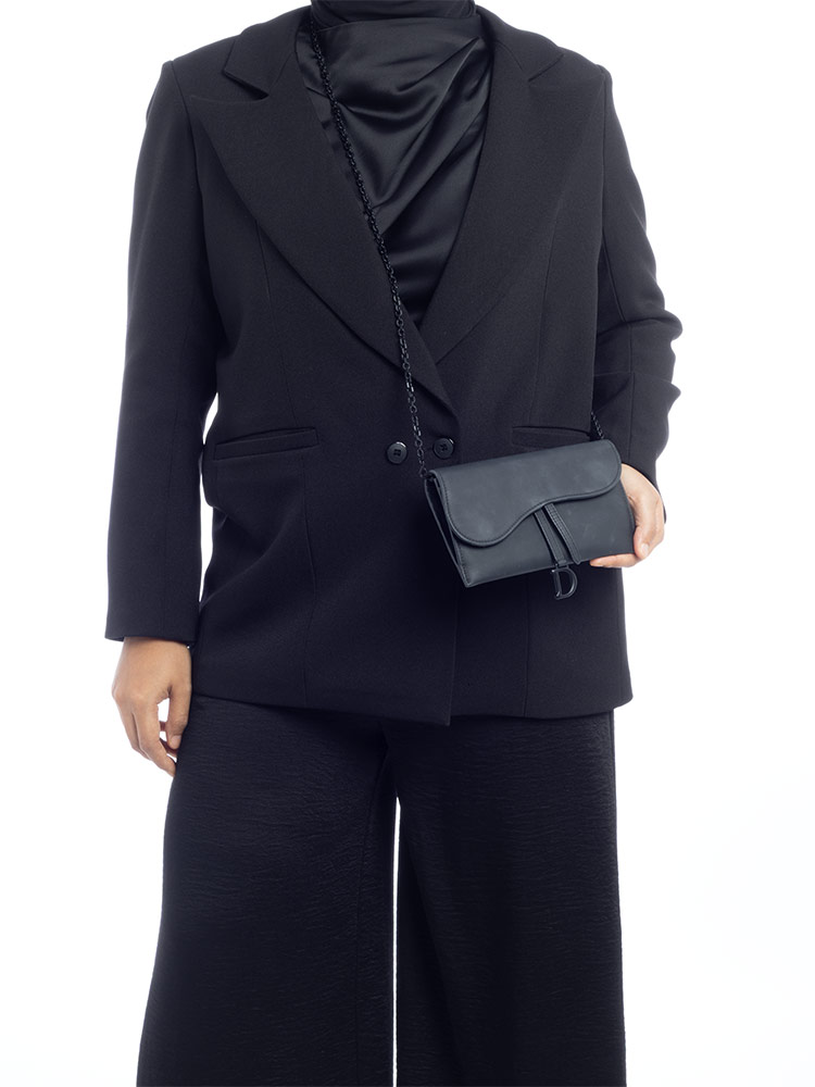 Ultra Matte Calfskin Saddle Long Chain Wallet Black